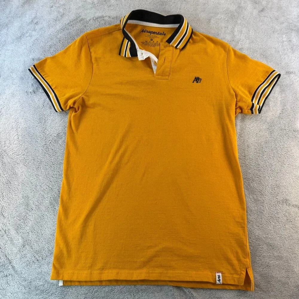 Aeropostale Polo Shirt Mens Small Yellow Stripe Trim Short Sleeve A87
